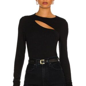 LA Made Verge Peek A Boo Black Asymmetrical Cut-Out Long Sleeve Top